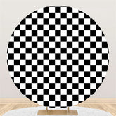 Lofaris Black And White Square Lattice Birthday Round Backdrop